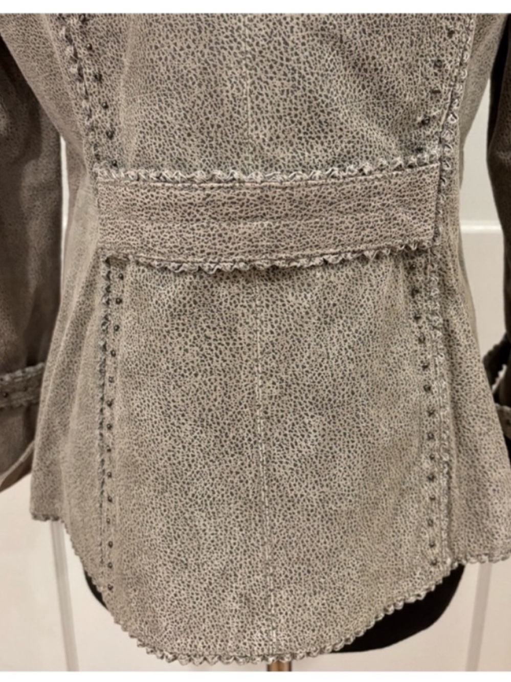 Bradley NEW Leather Button Front Jacket Womens S Taupe Grey Western Ranch Studs - Picture 6 of 13